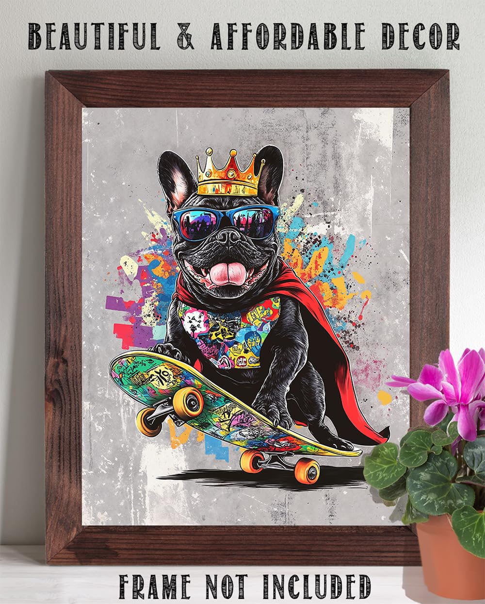 【90's ヴィンテージ】 Bulldog Art & Skateboard Amazon.com: Skateboard King - Crowned French Bulldog Riding a